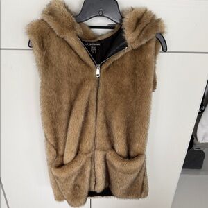Faux Fur Hooded Vest in Brown